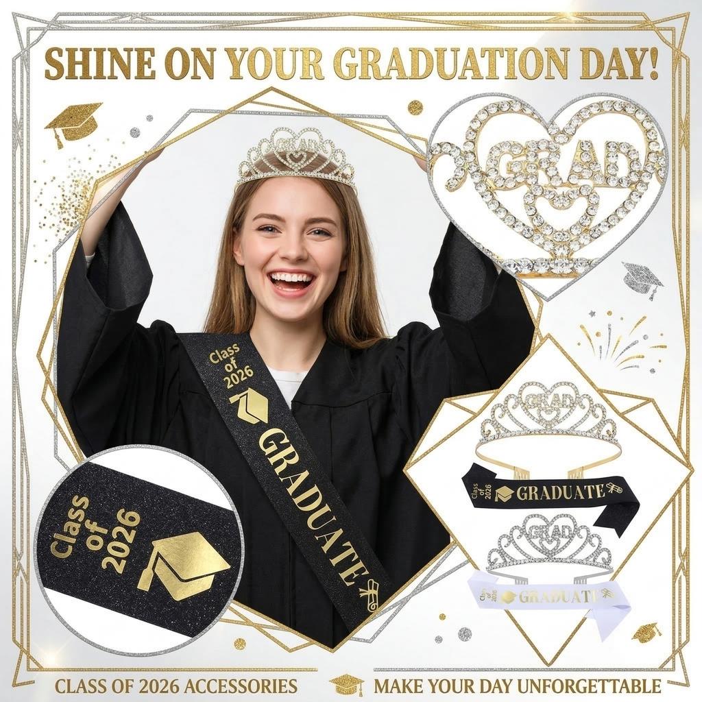 New Model Graduation Party Set - Crown Shoulder Strap 2-piece Set - Alloy Rhinestone Letter Headpiece