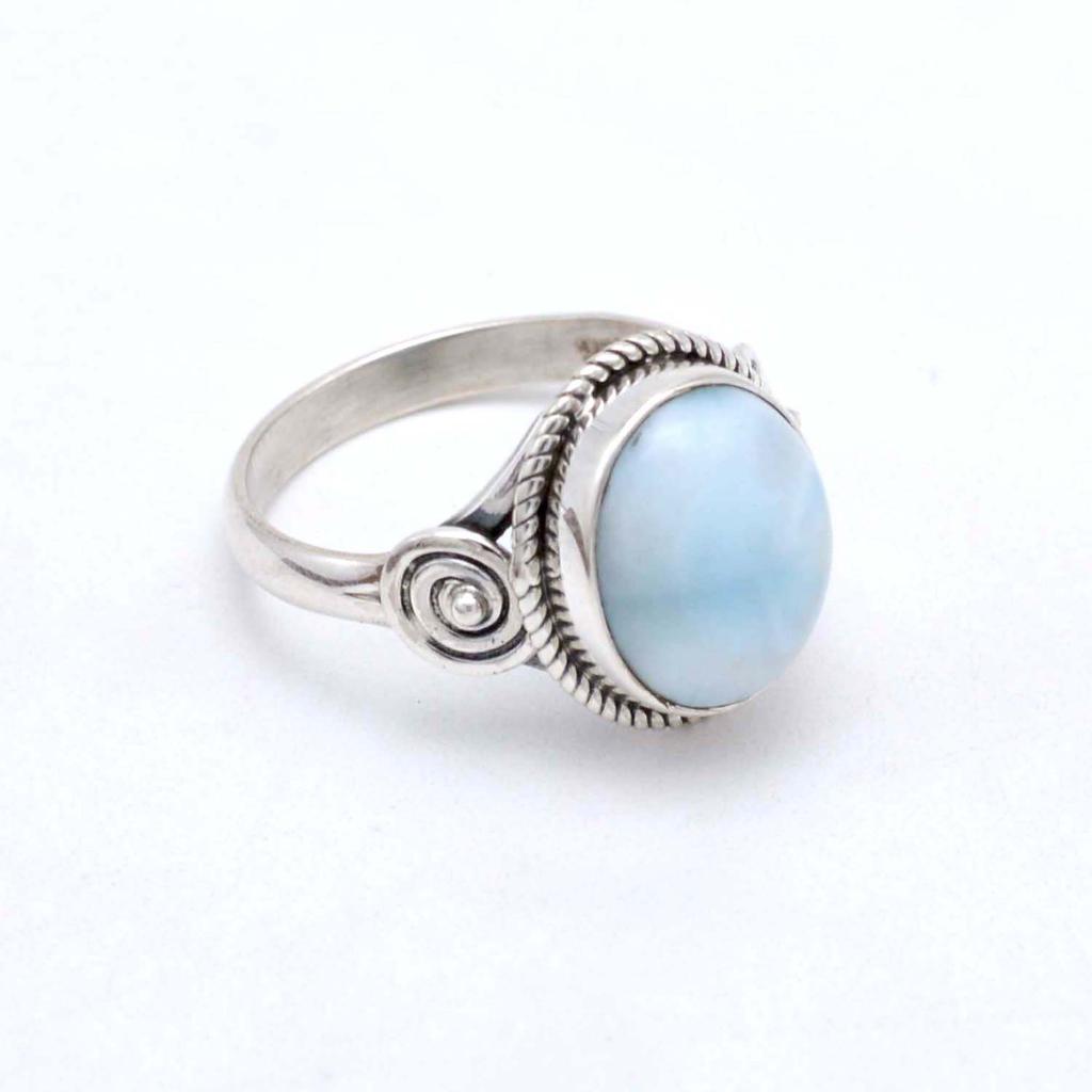 Larimar Gemstone 925 Silver Ring, Oval Larimar Handmade Women Ring, Gift For Her Anniversary, Statement Silver Ring