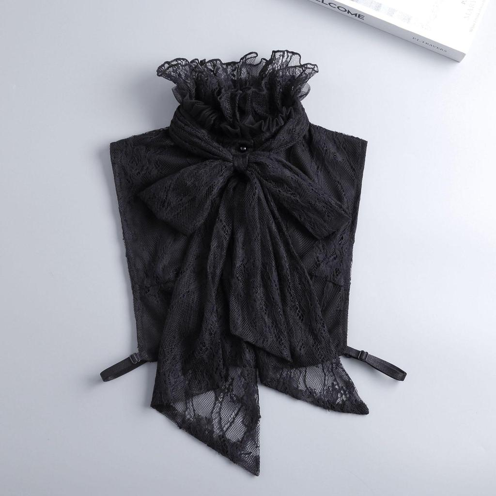 Heavy Industry Ruffled Bow Lace High-Neck Fake Collar for Autumn Wear