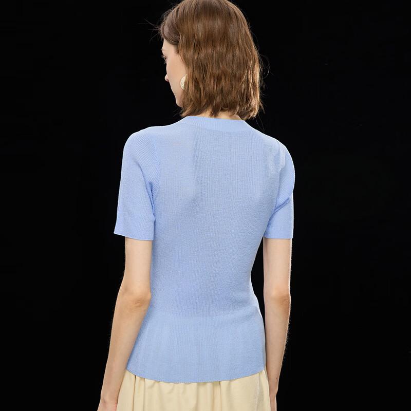 Wudao Women's Summer V-Neck Knit T-Shirt with Tencel-Linen Blend