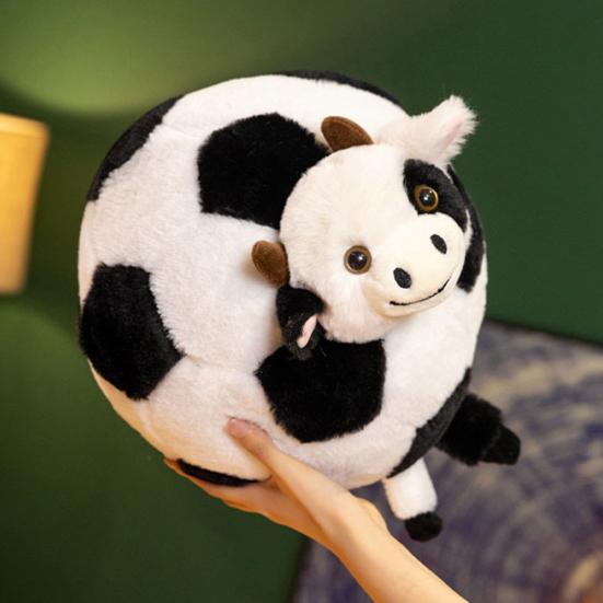 Soccer Cow Plush Toy Adorable Cow Pillow Soft Stuffed Animal Cute Cuddly Gift for Kids Birthday Nursery Decor