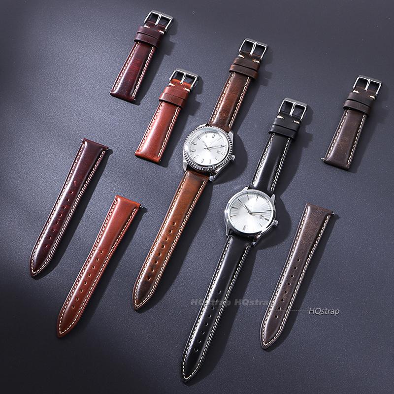 Vintage Oil Wax Leather Watch Strap 18mm 19 20mm 21 22mm Cowhide Watchband for Seiko for Omega Universal Quick Release Bracelet