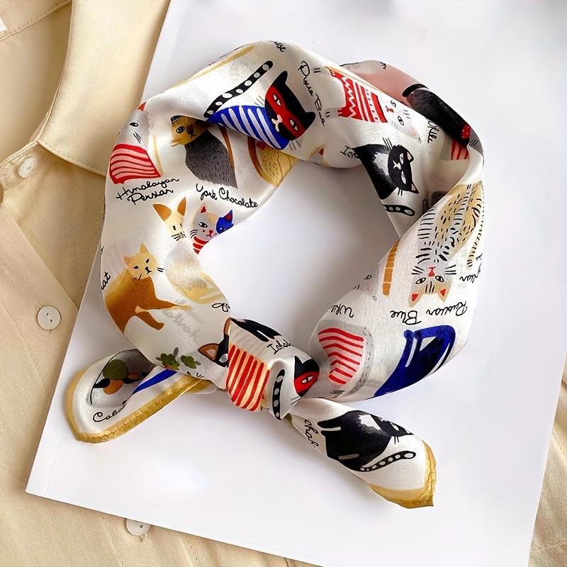 

1 шт. милый квадратный шарф с рисунком котенка, имитация шелковистого шарфа, женская одежда, аксессуары, подарки на День матери 70x70cm