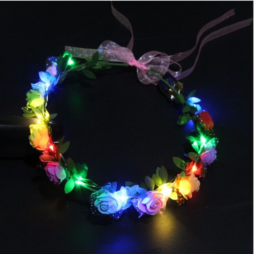 Wedding Foam Party Women Headwear Wreath Decoration LED Light Garland Crown Flower Headband