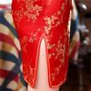 Women Summer Cheongsam Stand Collar Plum Blossom Print Short Sleeves Split Hem Qipao Slim Fit Retro Chinese Style Above Knee Length Wedding Party
