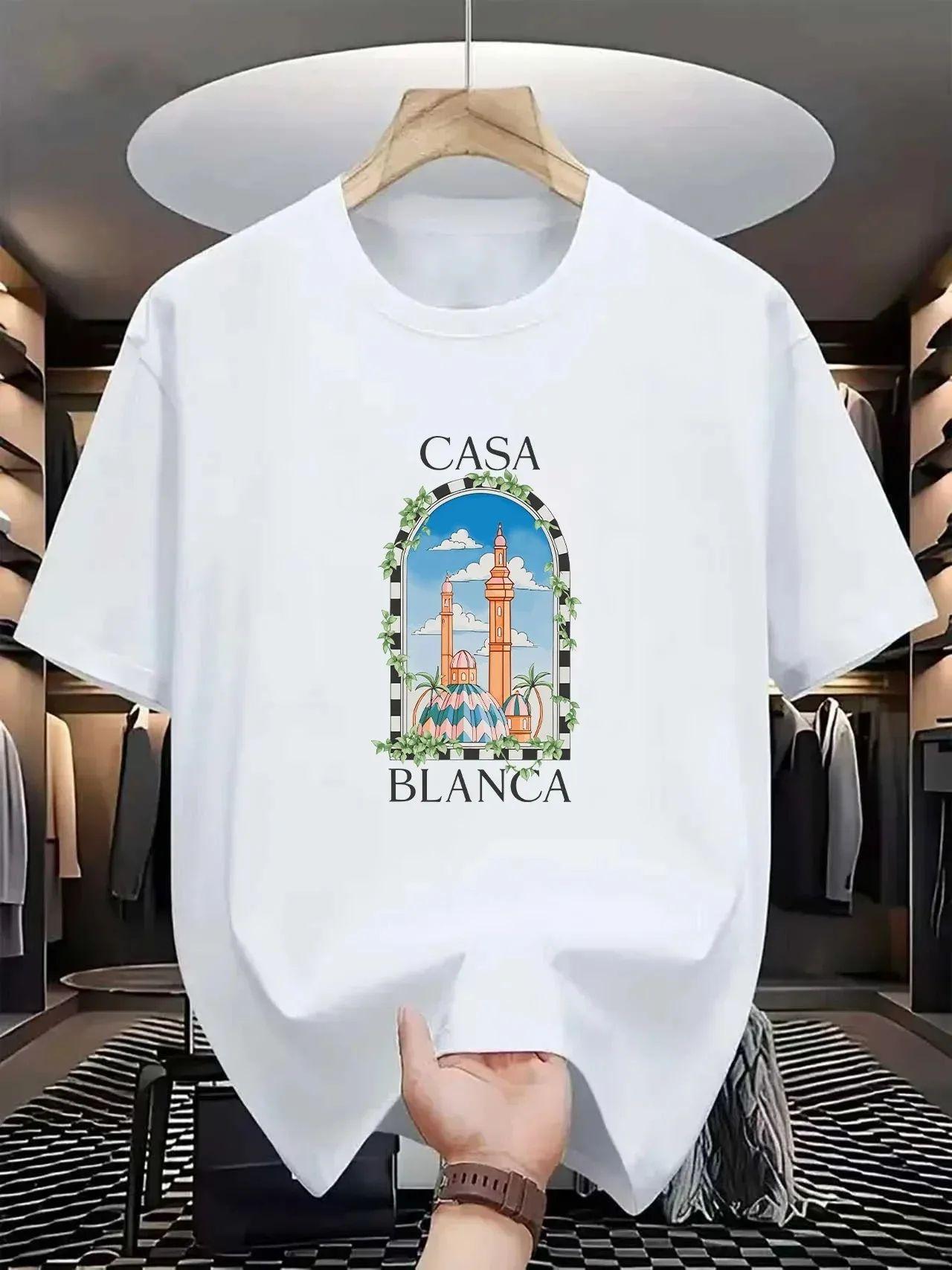 

Vintage Casablanca T-Shirt Architecture Graphic Tee Streetwear Men Short Sleeve Summer Hip Hop Casual Loose T-Shirt Clothing L