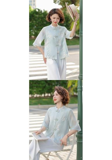 2026 Chinese Style Summer Blouse: Stylish Short-Sleeved Top for Middle-Aged and Elderly Women