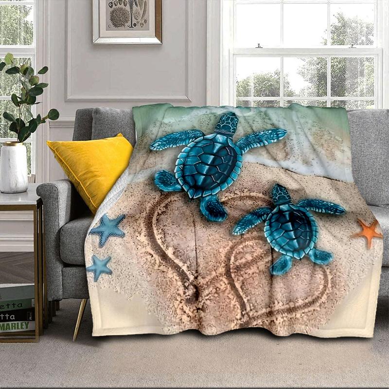 Ocean Love Turtles Blanket Flannel Blanket for Bed, Sofa, Camping, Hiking, Picnic Essentials, Gift for Family Fan Gifts
