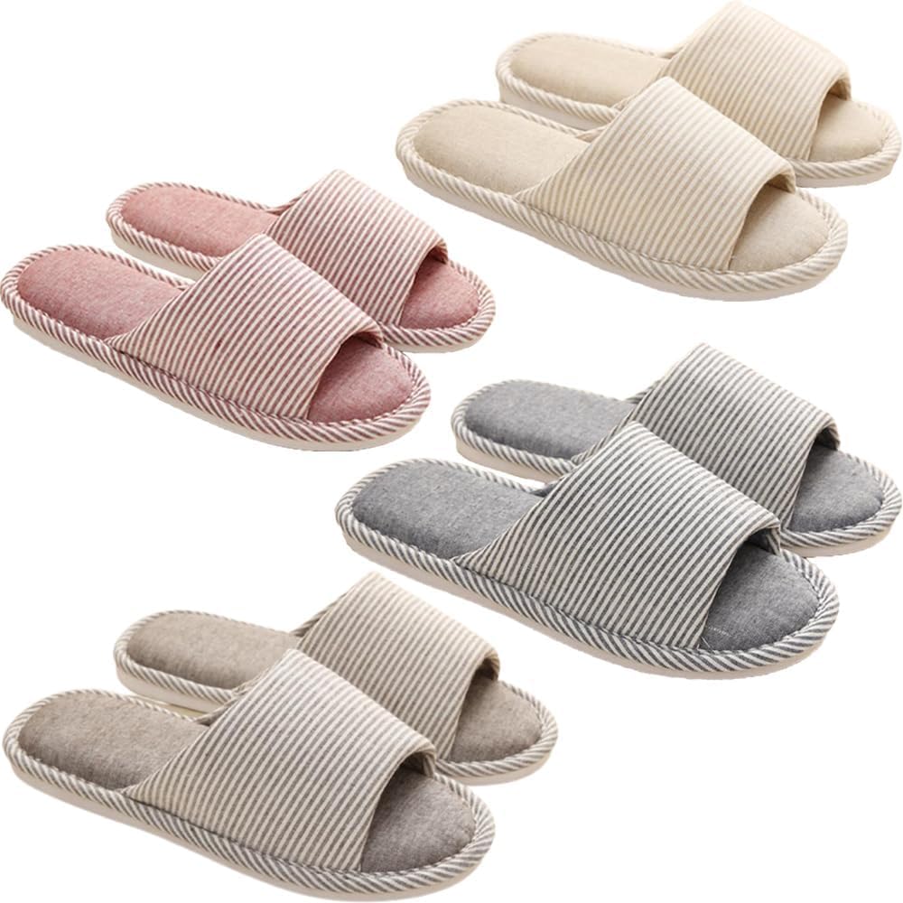 AZNABLE Indoor Washable Slippers Set for Stylish Set of 4 Pairs for Men and 2 Pairs for Guests, Open-Front Design, (2 Women)