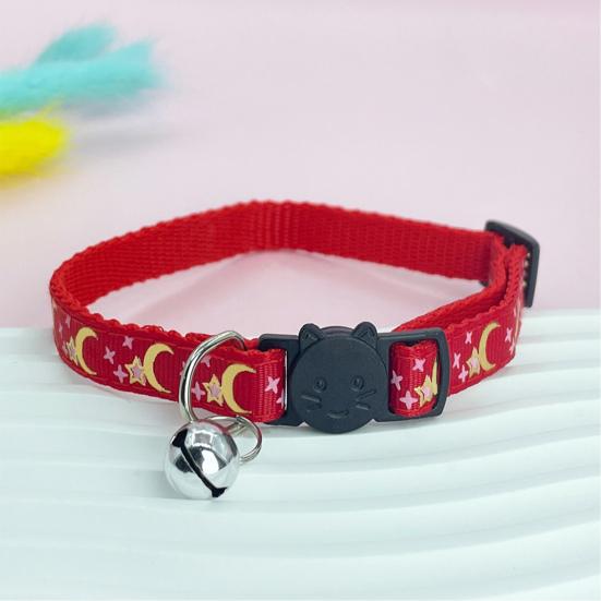 Pet Collar Cat Face Safety Buckle Quick Release Adjustable Length Soft Bell Hot Stamping Star Moon Design Cat Collar