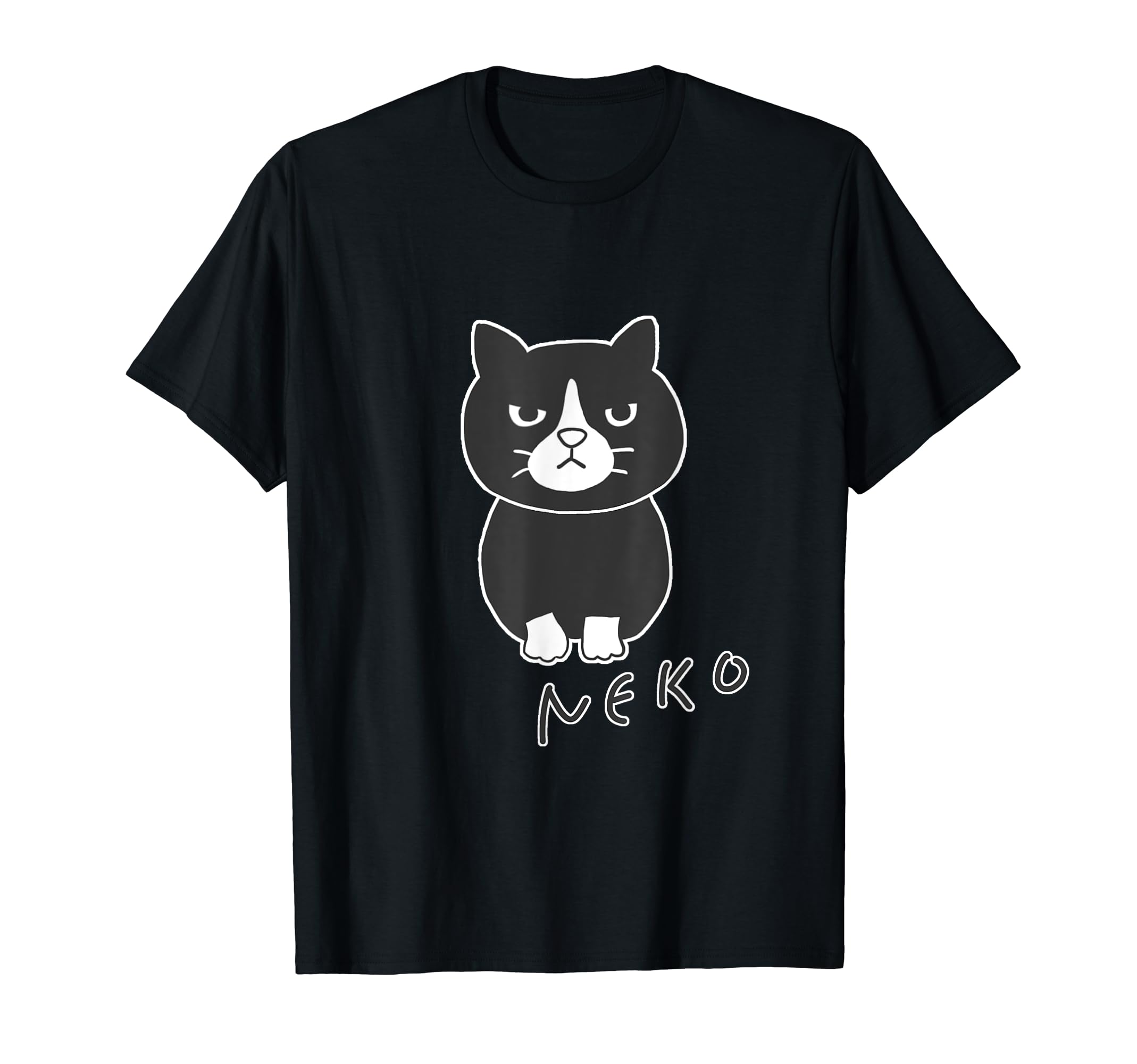

Cat Big Black and White Neko Fukigen Neko Animal Illustration Sitting - Print [Animal Friends] T-Shirt чёрный