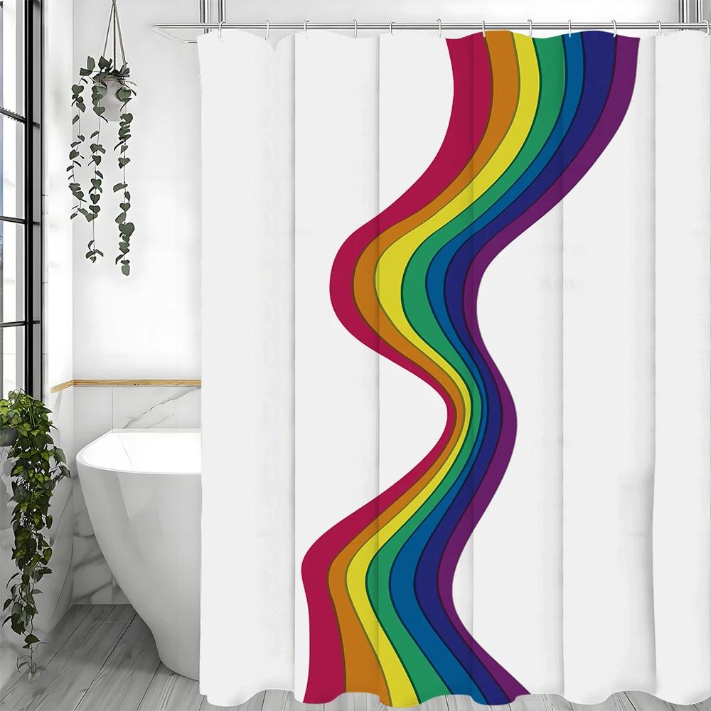 Cartoon Rainbow Shower Curtain, Bathroom Decorative Shower Curtain, Waterproof Shower Curtain with Hooks