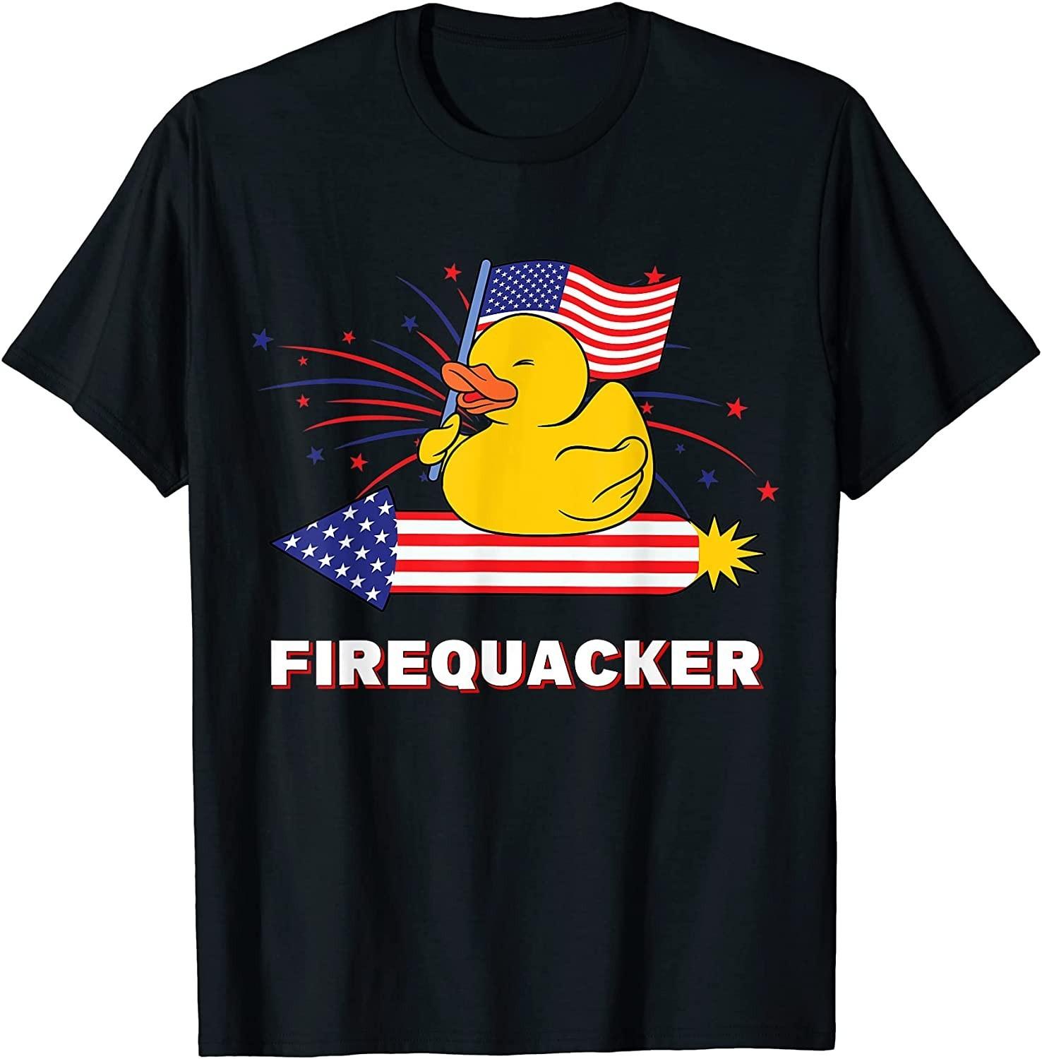 NEW! Fourth of July USA Patriotic Firecracker Rubber Duck Tee - MADE IN USA XL