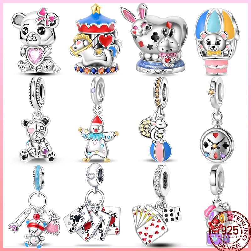 Copper Magician Circus Playing Cards Teddy Bear Charm Beads Suitable Fit Pan Original Bracelet Diy Jewelry
