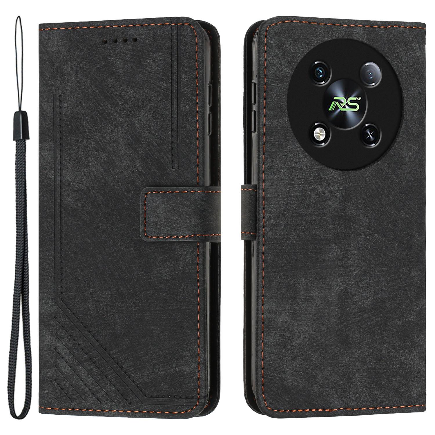 

For itel RS4 4G Case Lines Imprinted Skin-Touch Leather Phone Cover Black