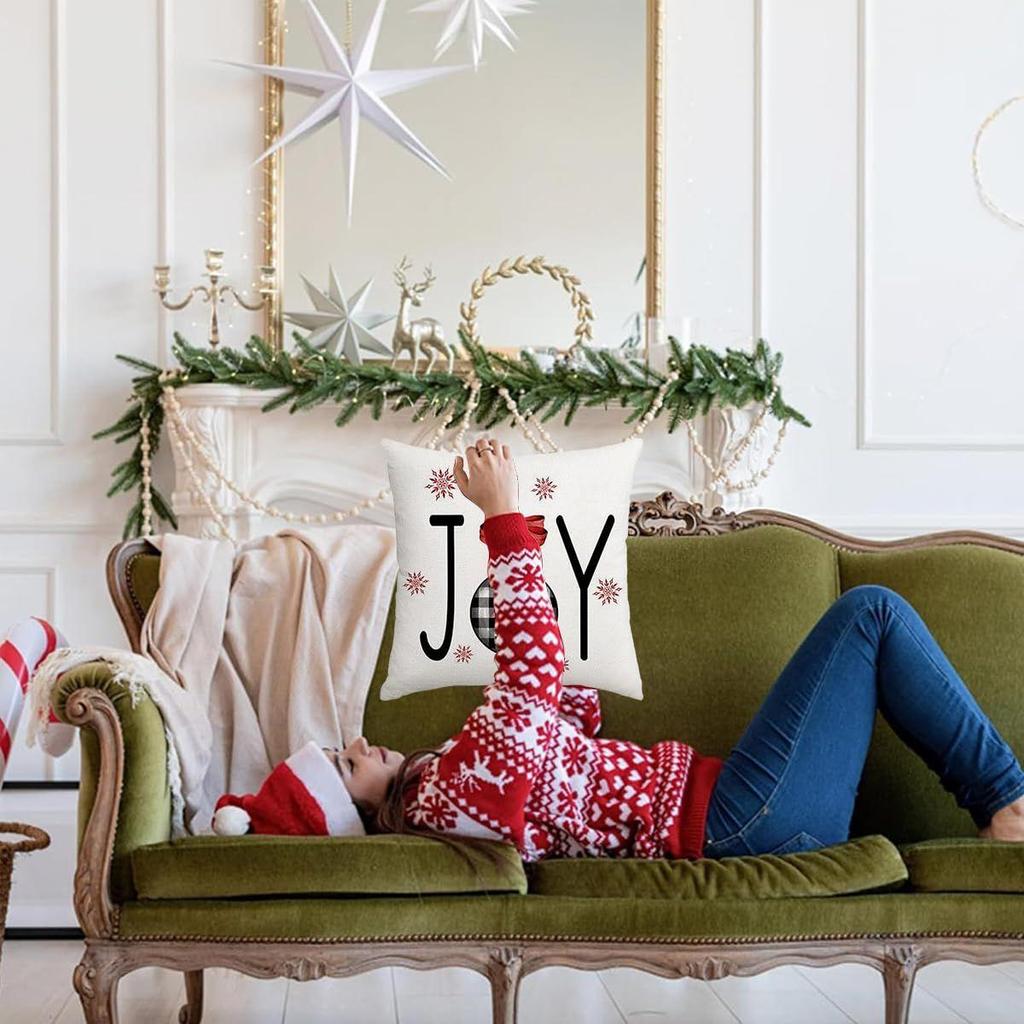 4Pcs Christmas Cushion Covers 16 Inch X 16 Inch Christmas Decorations Items Christmas Xmas Tree Snowflakes Print Throw Pillow Cover