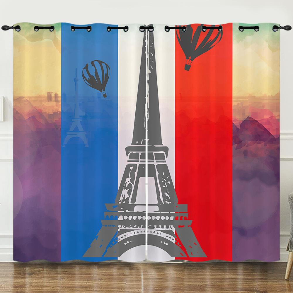 Rideau Illustration Peinte à la Main Tour Eiffel Rideau Impression Numérique 3D Rideau Occultant
