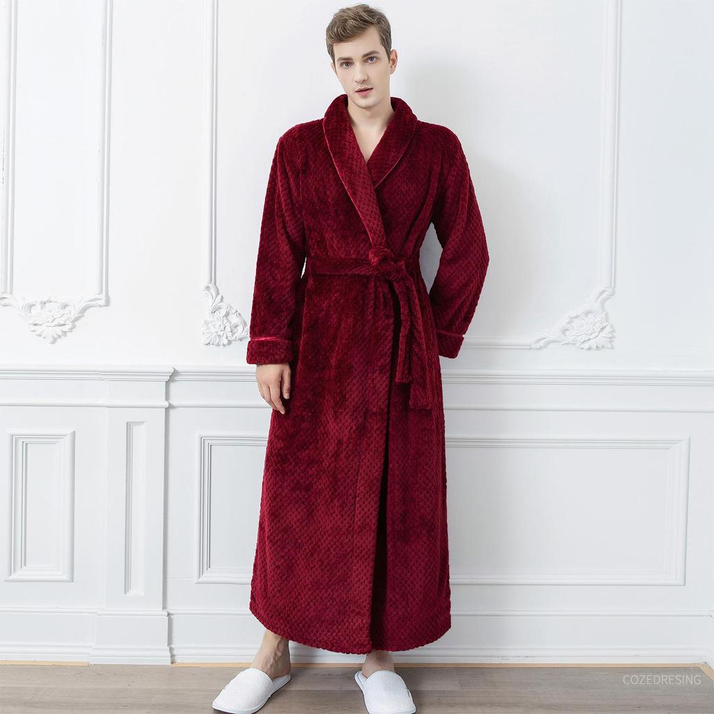 Extra langer Jacquard-Fleece-Bademantel für Paare - Dicker, warmer Fleece-Bademantel für Herren & Damen, Winterpyjama in Übergröße