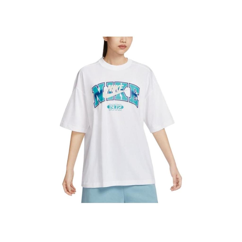 Nike Printed Round Neck Loose Casual Sport Short Sleeve T-Shirt Women Tops White FQ7011-100