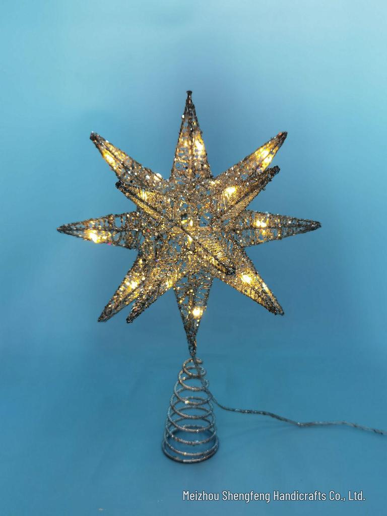 10-inch Light-up Wrought Iron Star Tree Topper - Luminous Glitter Christmas Decoration