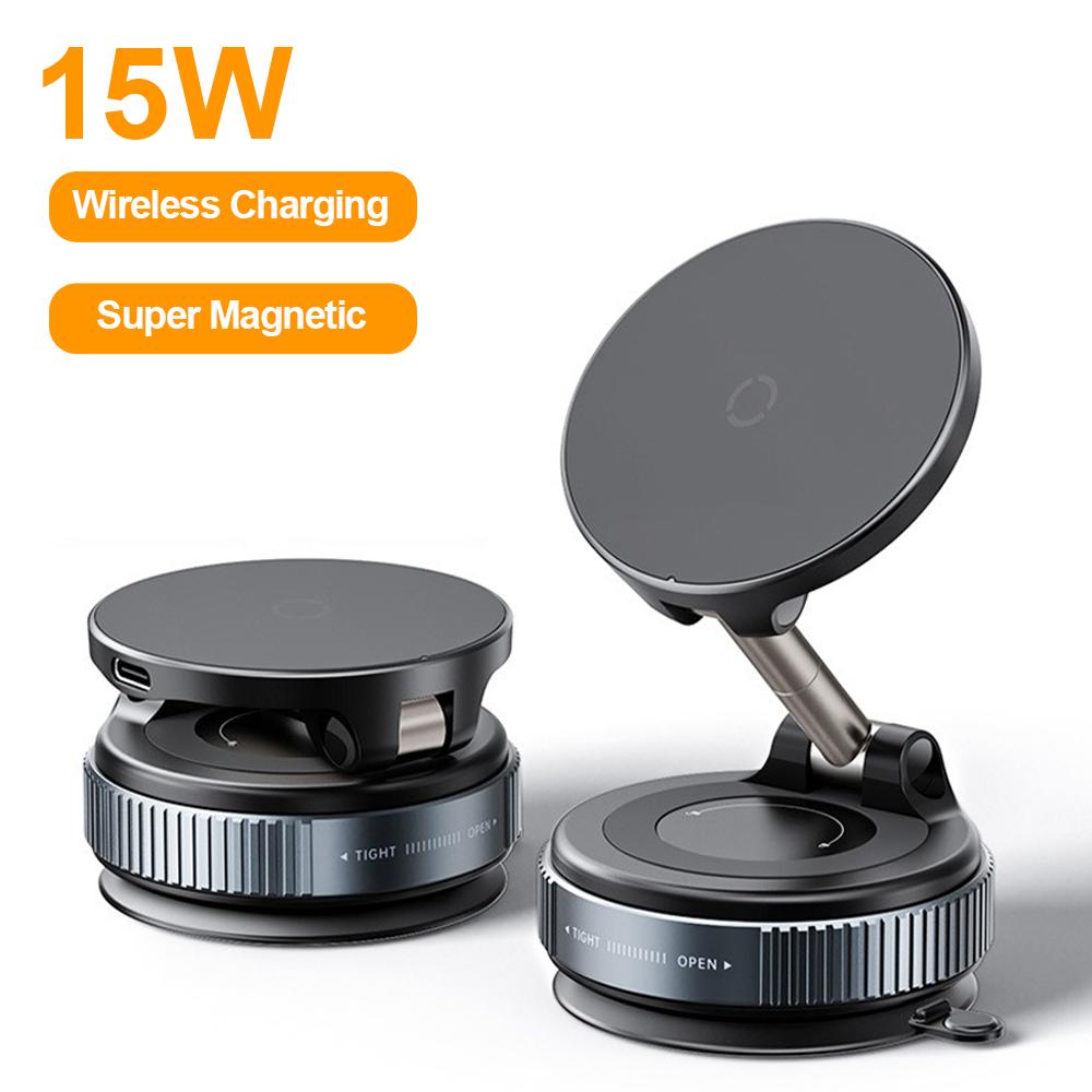 15W Wireless Car Charger Car Phone Holder RGB Colorful Light Vacuum Suction Cup Charging Can 360 Rotate Foldable Phone Holder K7 Wireless Charger