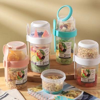 Boîte de rangement scellée avec fourchette, couvercle de tasse à sauce, pot à bento, bol conique, boîte à déjeuner, céréales de petit déjeuner, flocons d'avoine, noix, yaourt, salade