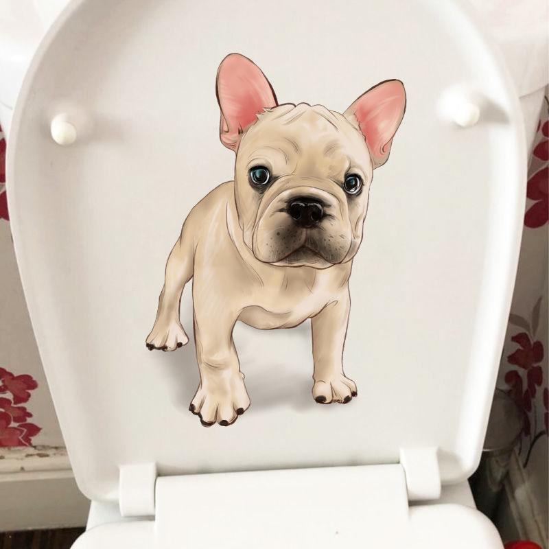 Lovely Cartoon Dog Bathroom Toilet Stickers Modern Decorative Home Stickers Waterproof Decal Self-adhesive