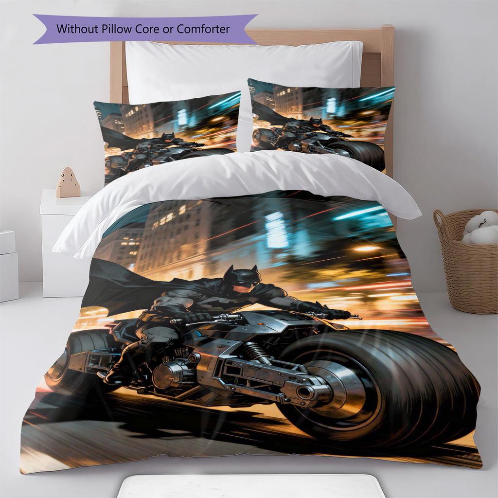 Super Bat Pattern Bedding Set Quilt Cover Pillowcase Home Decor Gift (1 * Duvet Cover + 2 * Pillowcase, Without Core)
