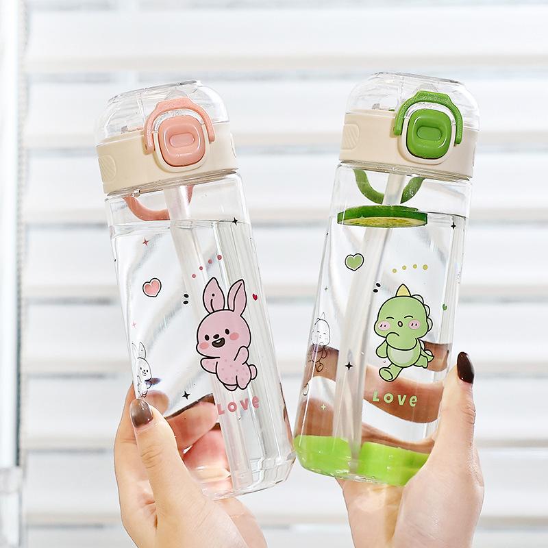 Water bottle summer boys and girls straw cup high value simple fashion portable water cup students go to school easy cup high temperature resistance