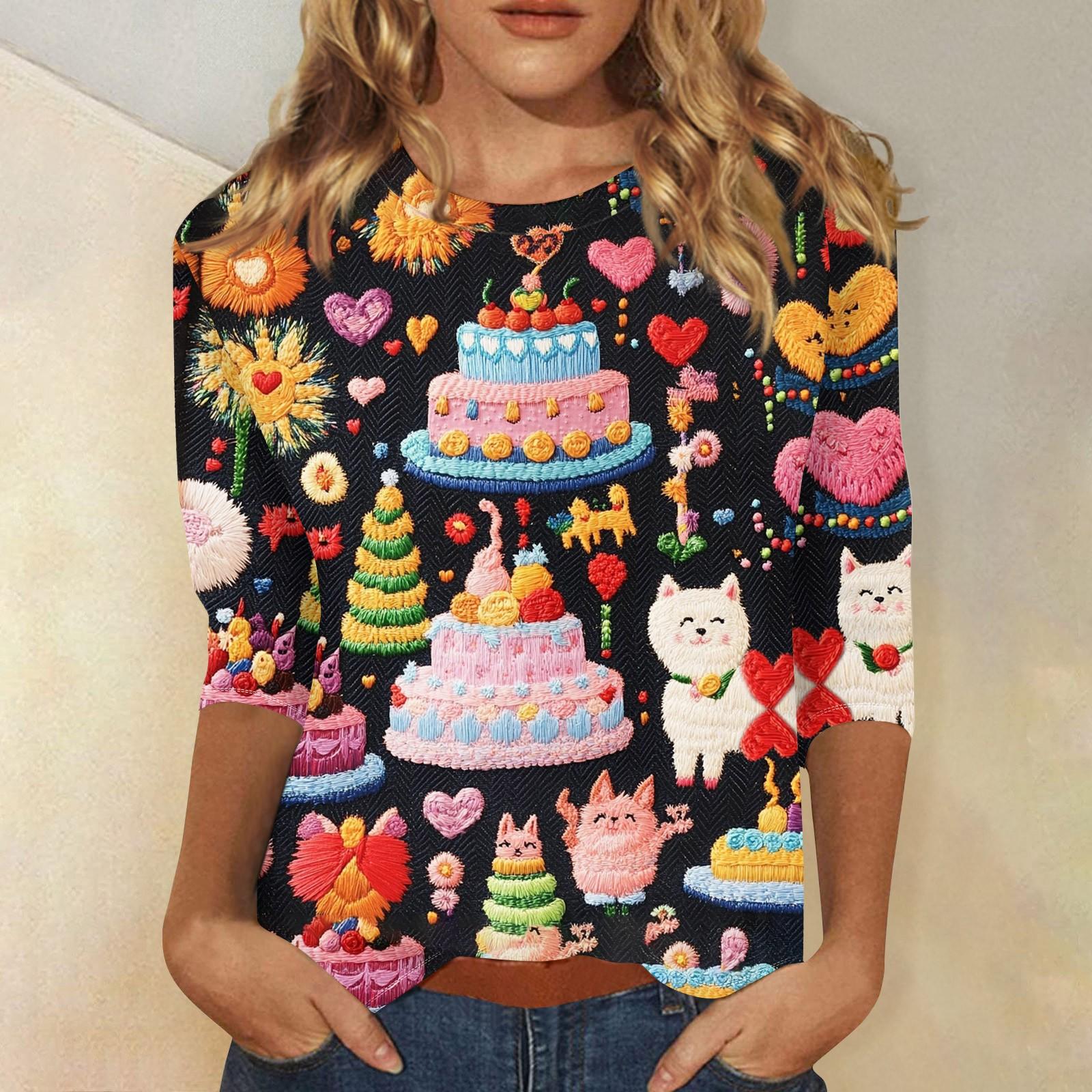 

Женская повседневная свободная футболка с круглым вырезом и принтом ко Дню святого Валентина с рукавами три четверти L светло-зеленый