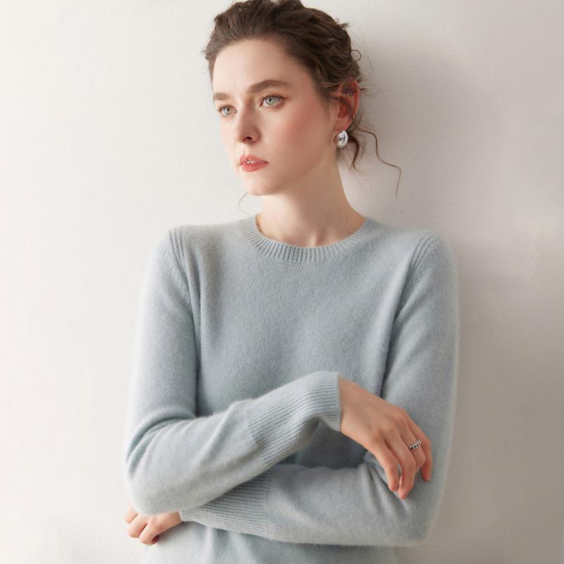 Women's Cashmere Crew Neck Sweater - Soft Knitted Pullover for Autumn/Winter