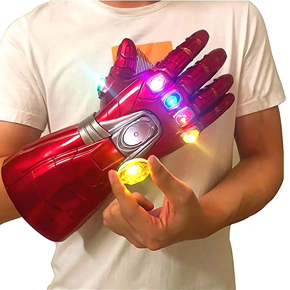 Iron Glove with Light Gem Stone Infinity Gauntlet Infinity Wars Ironm-an Halloween Cosplay Cos Toy for Kids Man Birthday Gift