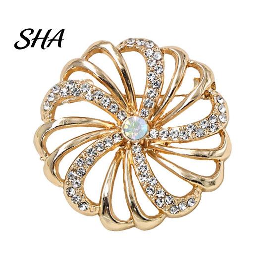 Electroplated Brooch Pin, Hollow Swirl Flower Pattern Lapel Pin with Rhinestones Inlaid, Decorative For Women Spiral Petals Design Versatile Badge for золотистый