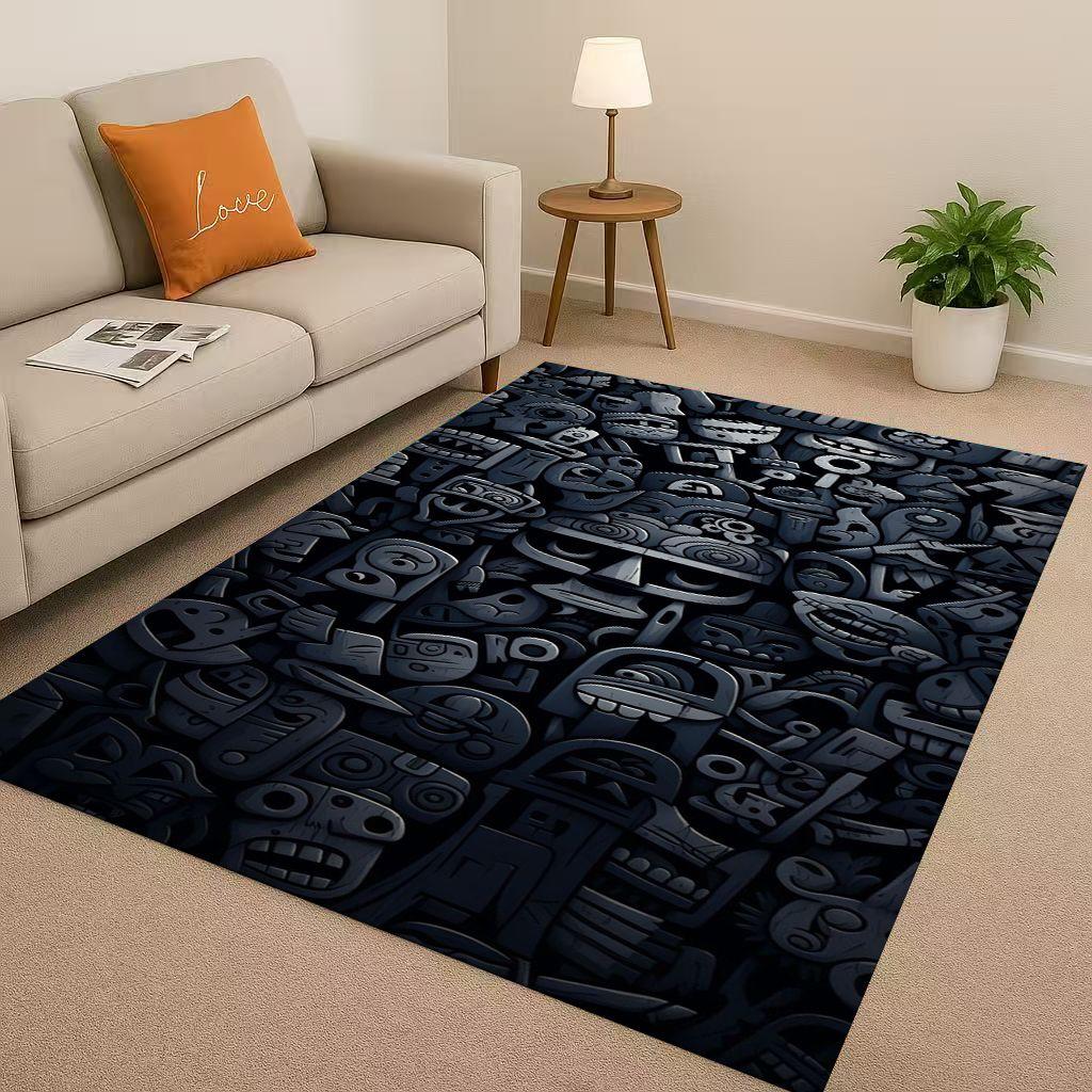 

3D Ancient Aztec Totem Maya Mask Sun God Living Room Non Slip Area Rug Soft Carpet for Bedroom Sofa , Easy Clean Home Doormat 40cm x 60cm