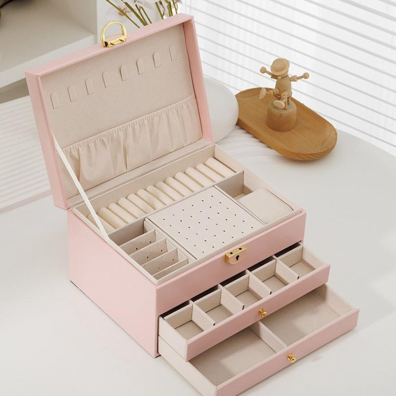 Multi Functional Jewelry Box with Three Layers of Leather Locks, Storage Box for Jewelry,Earring Jewelry Box,Earring Storage Box