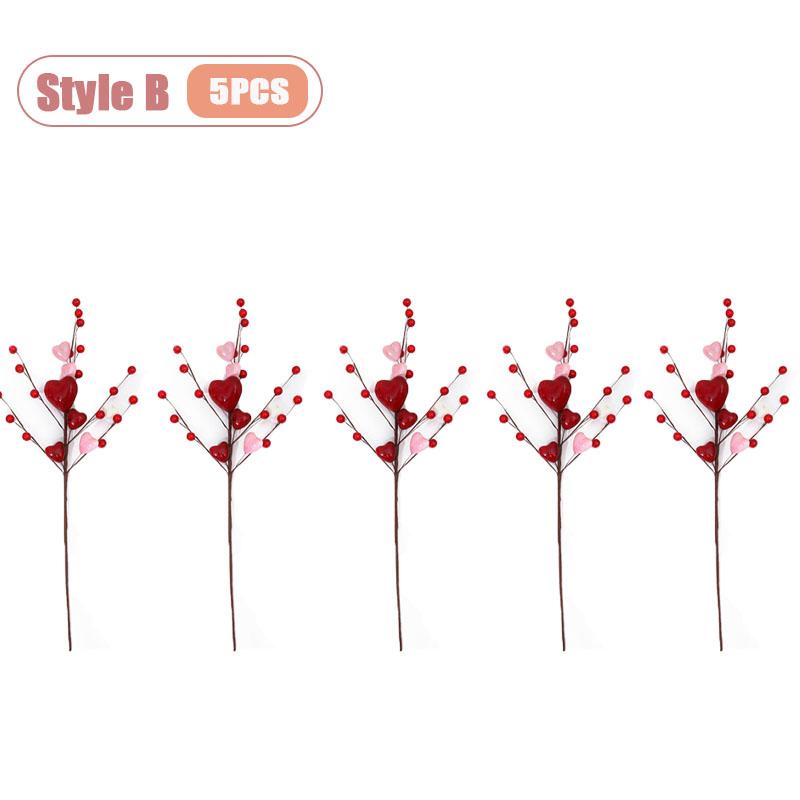 1-10PCS Valentines Decor Artificial Flower Berry Branches Heart Shape Berry Fake Flowers Anniversary Wedding Home Decor