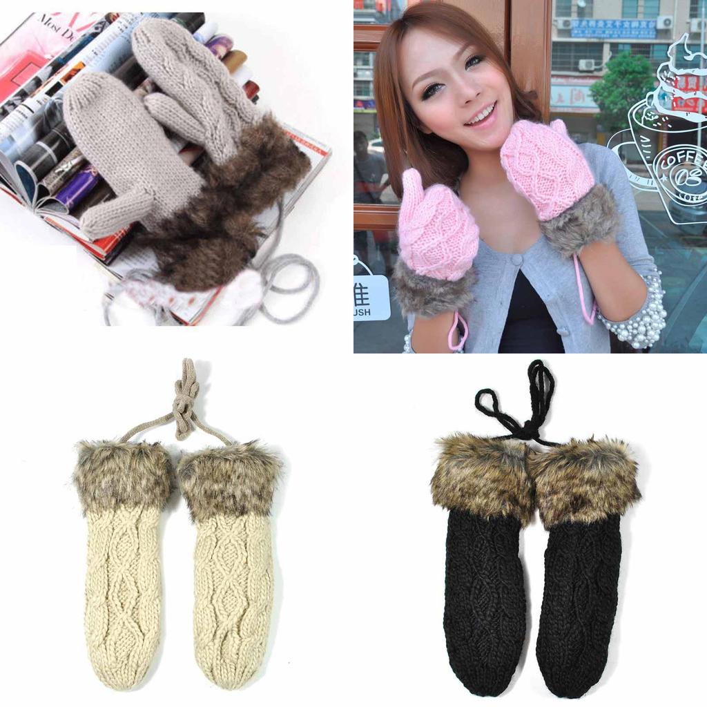Guantes Cálidos de Dibujos Animados para Mujeres y Niñas Mitones de Invierno Tejidos Lindos Con Confort Acogedor