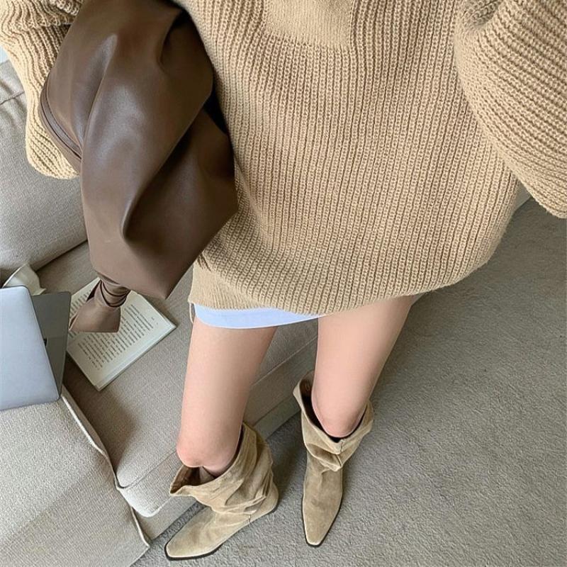 Fashion Khaki High Heels Pointed Toe Long Boots for Women Spring Autumn Trend 2025 Comfortable and Elegant Knee High Shaft Shoes Woman