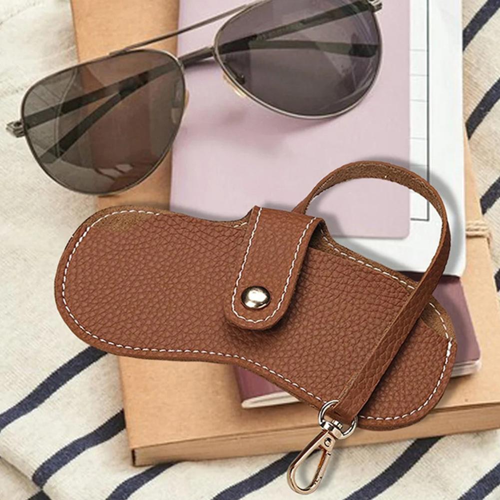 PU Leather Simple Eyewear Storage Bag Solid Color Glasses Protective Cover Lychee Pattern Soft Sun Glasses Pouch for Friend Gift