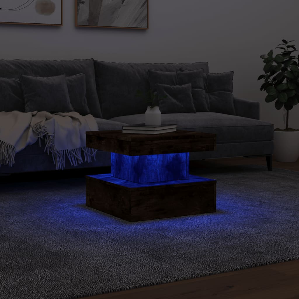 VidaXL Couchtisch mit LED-Leuchten Räuchereiche 50x50x40 cm