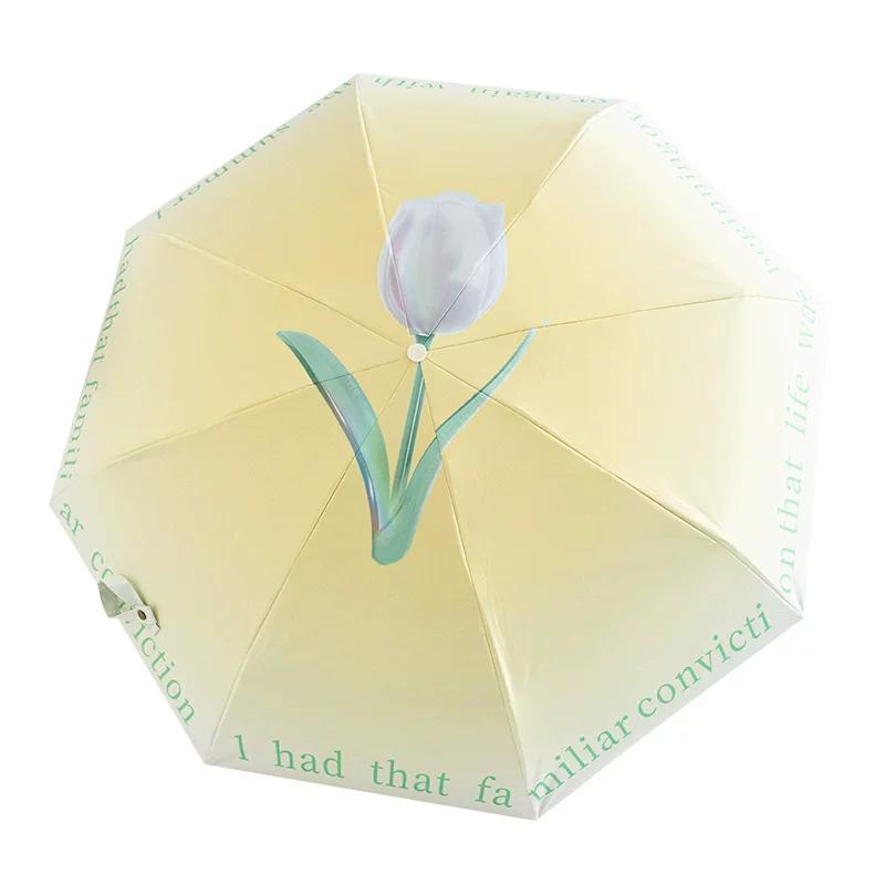 Sun Umbrella Automatic Umbrella Dual-Use Vinyl Sun Protective UV Protection Umbrella Female Gradient Portable Folding Umbrella