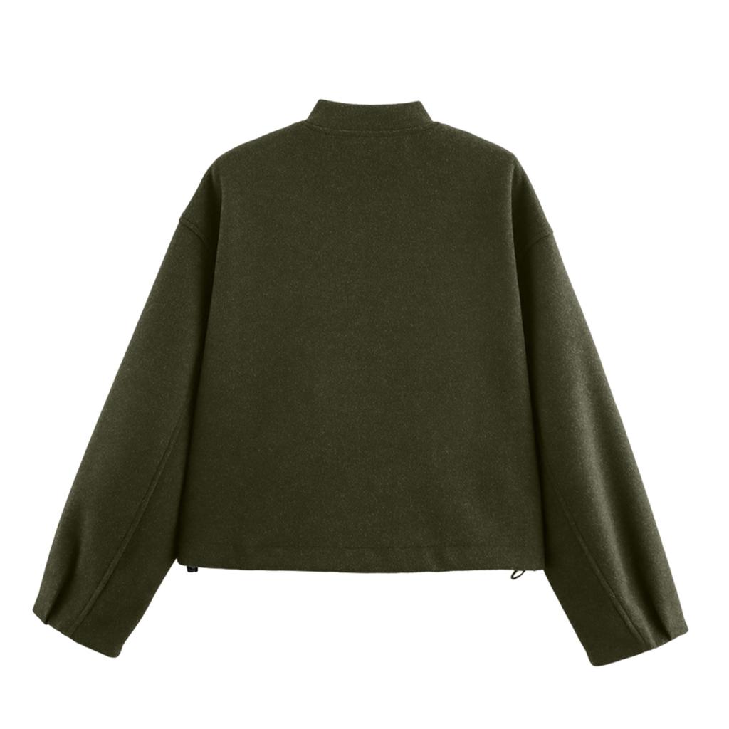 Women's Faux Suede Button Jacket Oversized Gathered Hem Short Length Coat Casual Vintage Outerwear With Pockets