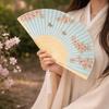Decorative Bamboo Fan Flower Pattern Dance Fan Portable Cloth Hand Fan  Home Decoration