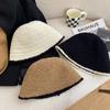 Winter Cute Contrast Lace Handmade Elastic Knitted Hat Thick Warm Bucket Cap Fisherman Hat