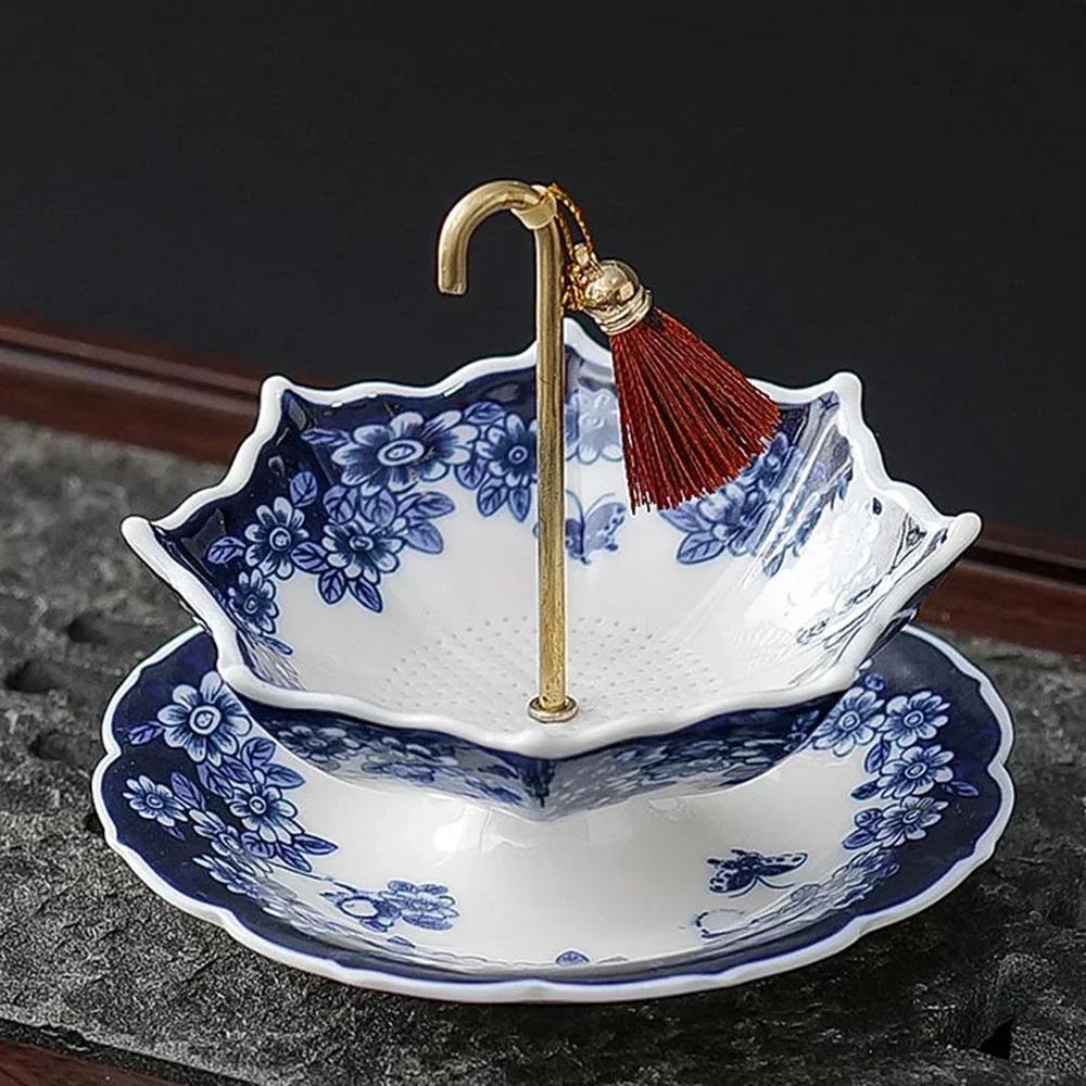 Creative Blue & White Umbrellas Tea Strainers Ornaments Ceramic Tea Filters Chinese Style Accessories Tea Table Decoration Gifts