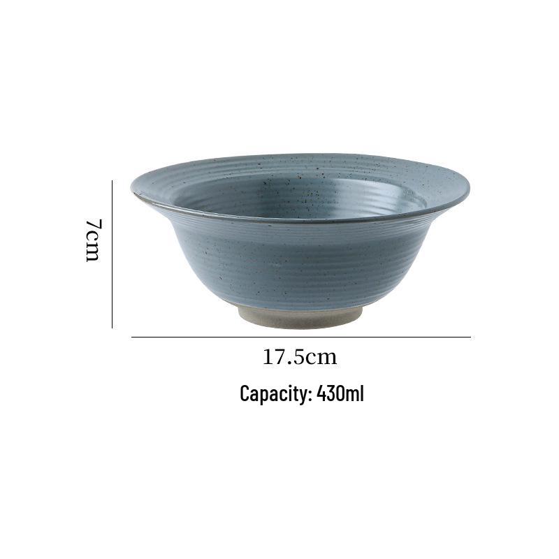 Handmade Retro Japanese Ceramic Ribbed Bowl: Perfect for Pasta, Salad, or Soup