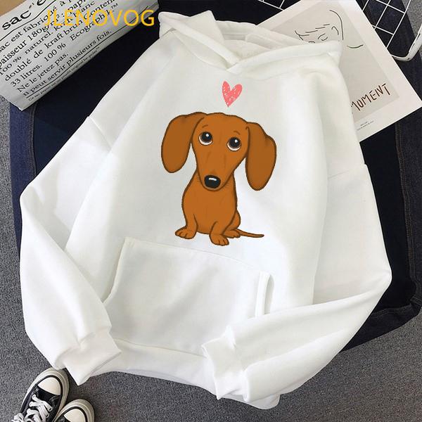 Niedlicher Dackel Hund Liebe Cartoon Print Plus Size Hoodie Damen Sweatshirts Harajuku Kawaii Winter Warme weibliche Pullover Streetwear XXL white