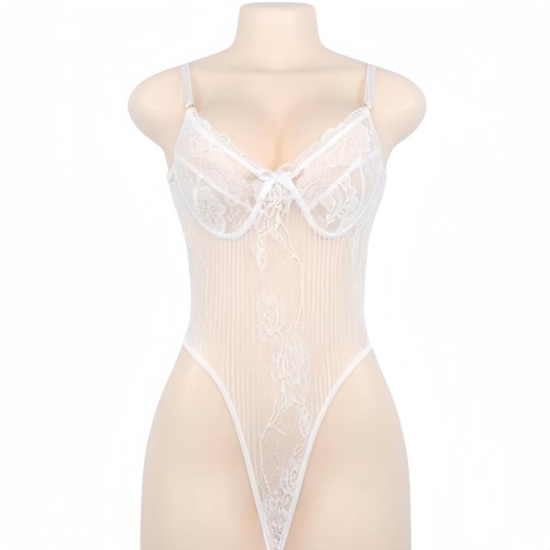 New Women's Fashion V-Neck Sleeveless Stretchy Halter One Piece Lace See Through Lingerie Plus Size Body Suits Tops