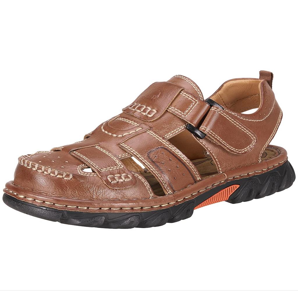 GOLDEN CAMEL Men's Leather Sandals Closed Toe Fishermen Sandal Comfortable Hiking Walking Summer Beach Shoes for Men Large Size