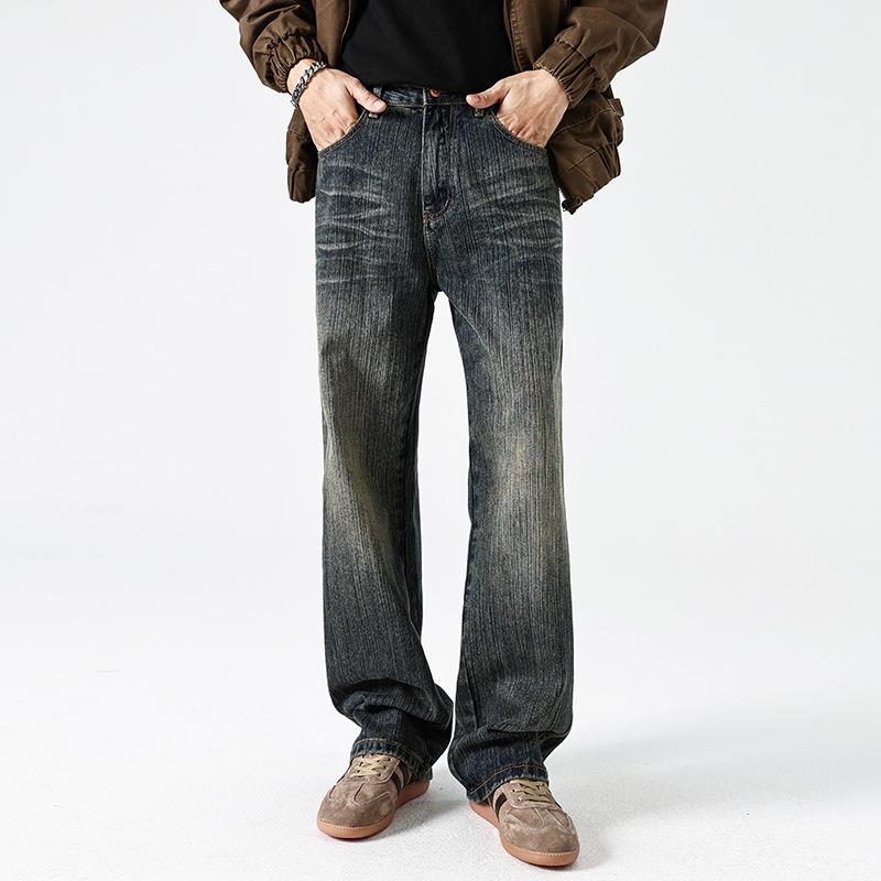 

Новые Ретро Джинсы Прямого Кроя в Американском Стиле Хай-стрит с Дизайном Коры и Морщин 40 синий